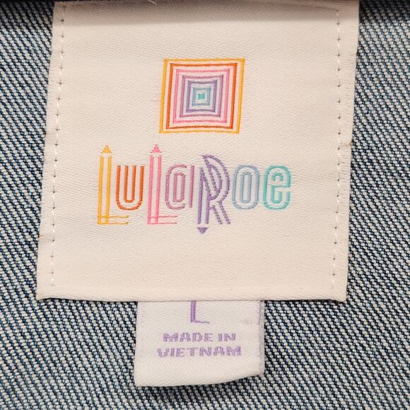 LulaRoe Blue Denim Jaxon Stretch Southwest Embroidery Jean Jacket Women's L - Picture 3 of 10